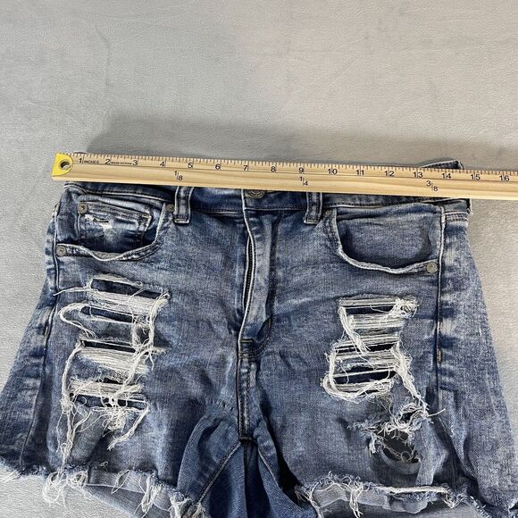 American eagle Shorts 6 Blue Denim distress hi-rise shortie Festival Summer - Picture 7 of 9